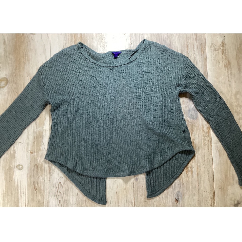 Aeropostale Womens Large Sage Green Open Tulip Back Ribbed Knit Sweater L